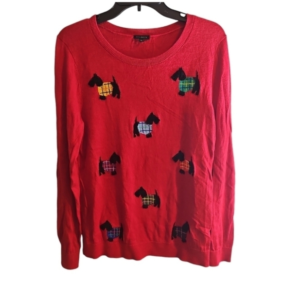 Talbots sz medium red crewneck Sottie Dog sweater cashmere blend - Picture 8 of 8